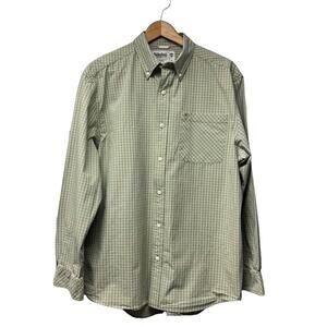 Timberland Men's 100% Cotton Button Down Oxford Shirt Green Plaid Size Large